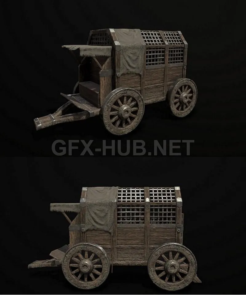 PBR Game 3D Model – Medieval Prision Carriage