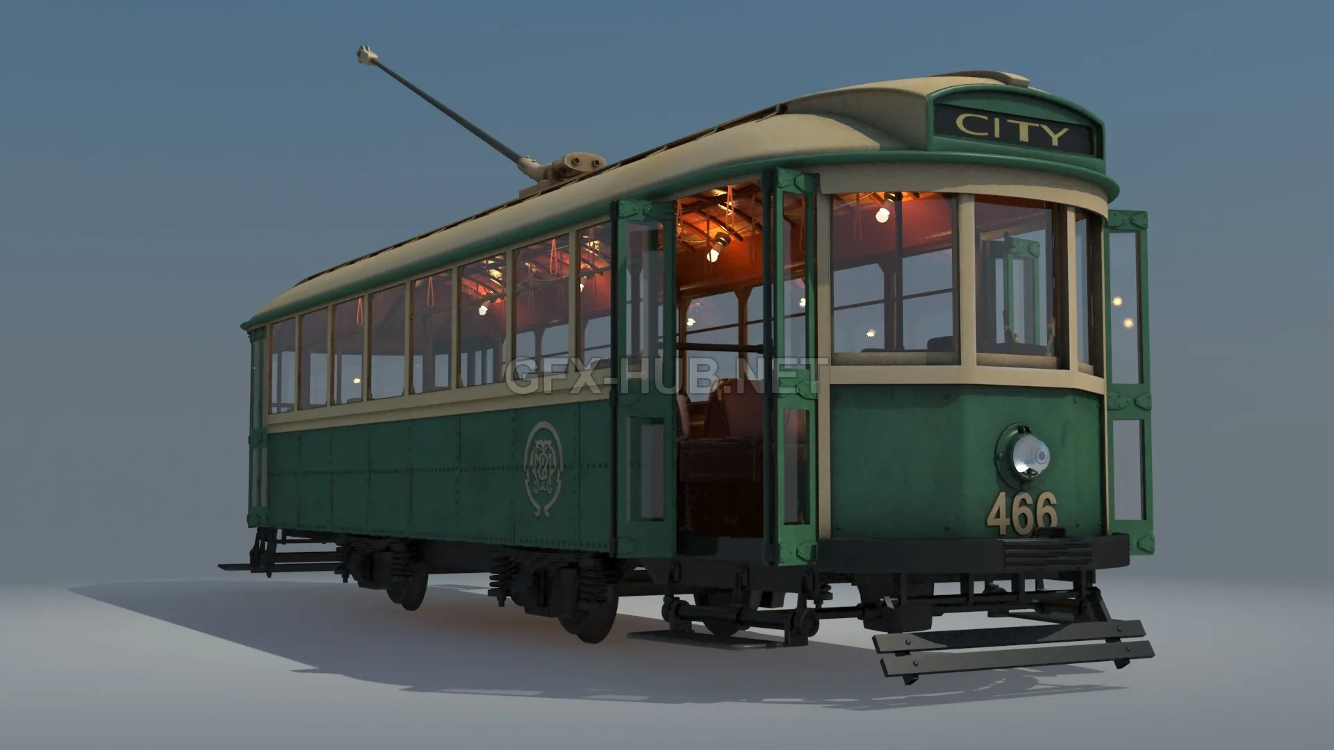 PBR Game 3D Model – Melbourne X1 class tram 466 (max 2013 Vray)