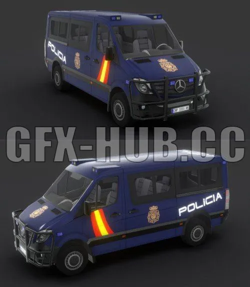 PBR Game 3D Model – Mercedes benz Sprinter Policia Nacional