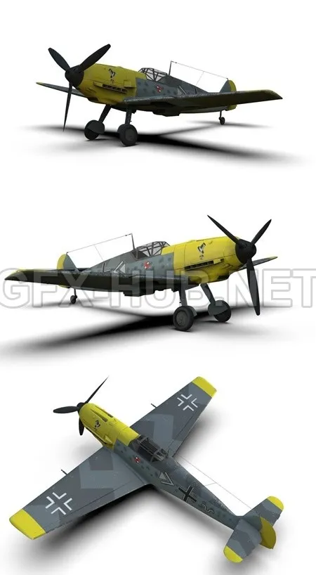 PBR Game 3D Model – Messerschmitt Bf 109 German ww2 Fighter VR AR low-poly