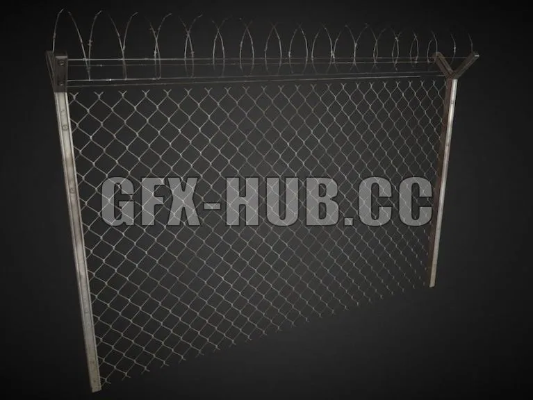 PBR Game 3D Model – Metal fence with wire