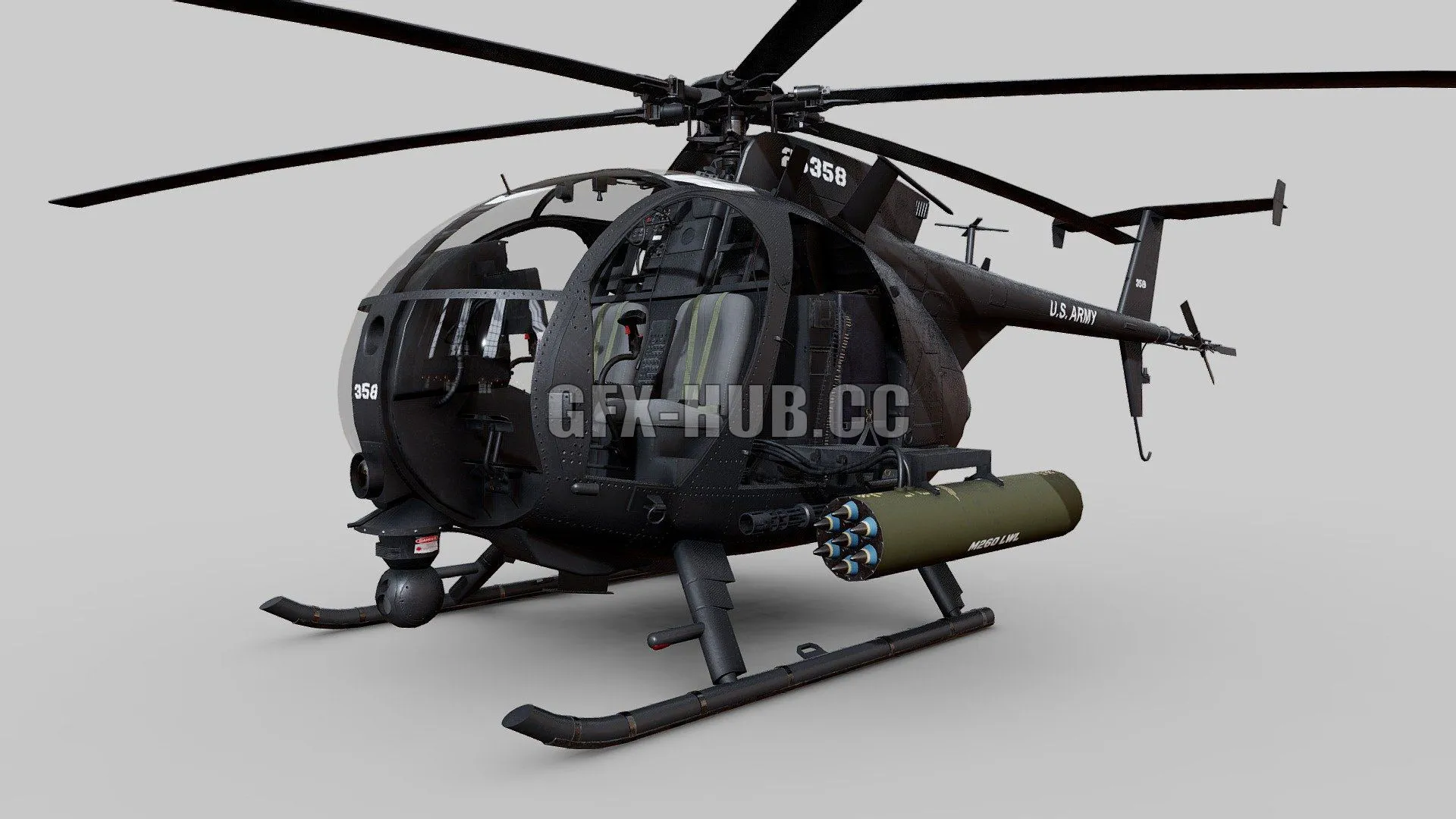PBR Game 3D Model – MH-6 Little Bird Helicopter