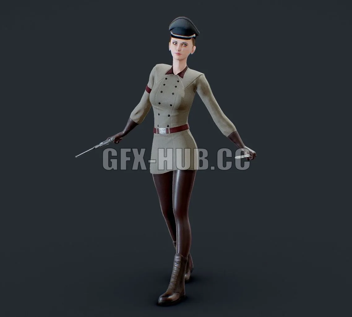 PBR Game 3D Model – Military Girl Game Ready Low Poly