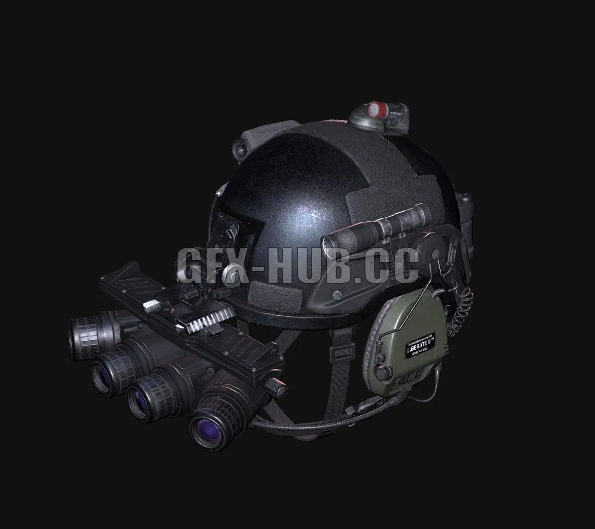 PBR Game 3D Model – Military Helmet with Night Vision Goggles