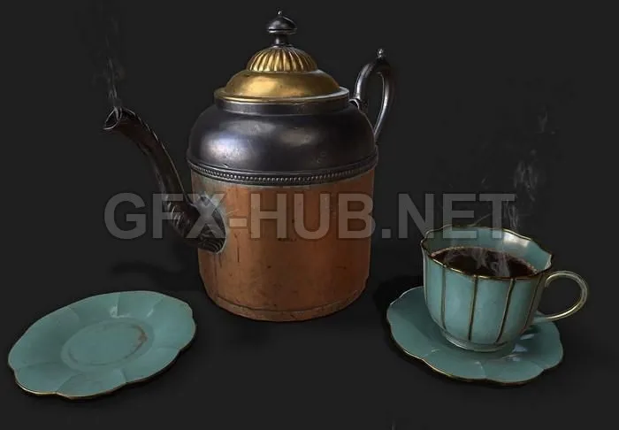 PBR Game 3D Model – Antique Copper Teapot PBR