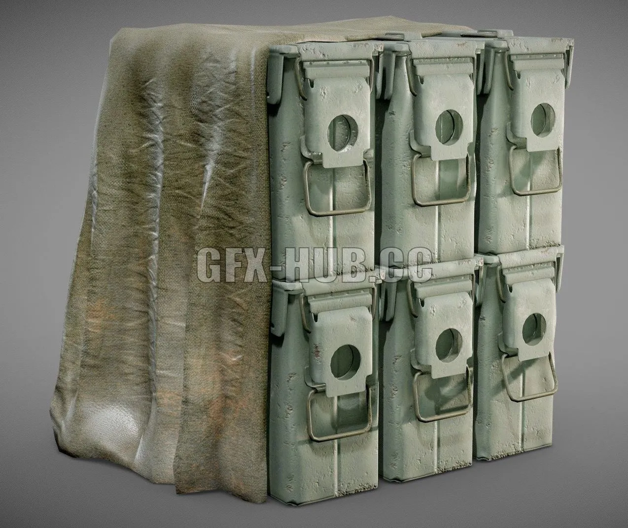 PBR Game 3D Model – Millitary ammoboxes of ammunition covered with awning