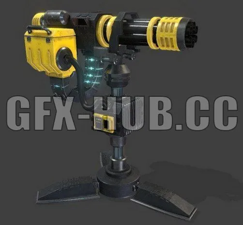 PBR Game 3D Model – Minigun Turret