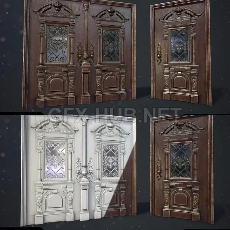 PBR Game 3D Model – Antique Ornate Door PBR
