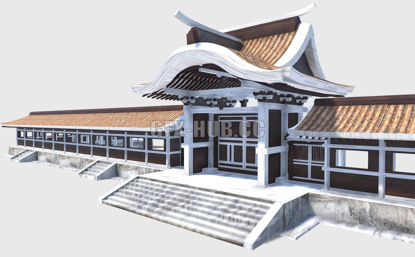 PBR Game 3D Model – Modular Asian Wall Low-poly
