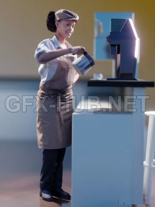 PBR Game 3D Model – Monika 10132 – Standing Coffee Shop Woman VR AR low-poly