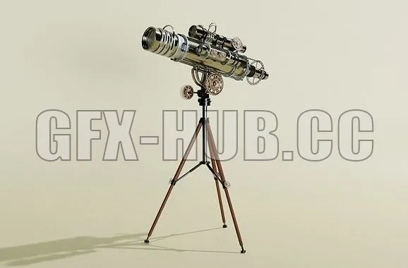 PBR Game 3D Model – Antique Tripod Telescope