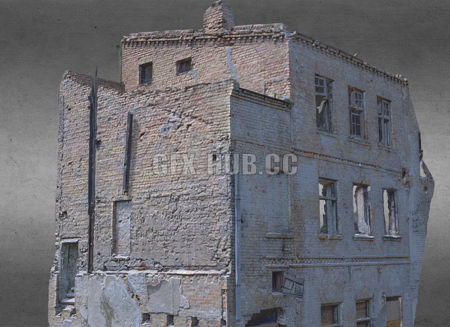 PBR Game 3D Model – Neglected Soviet Building