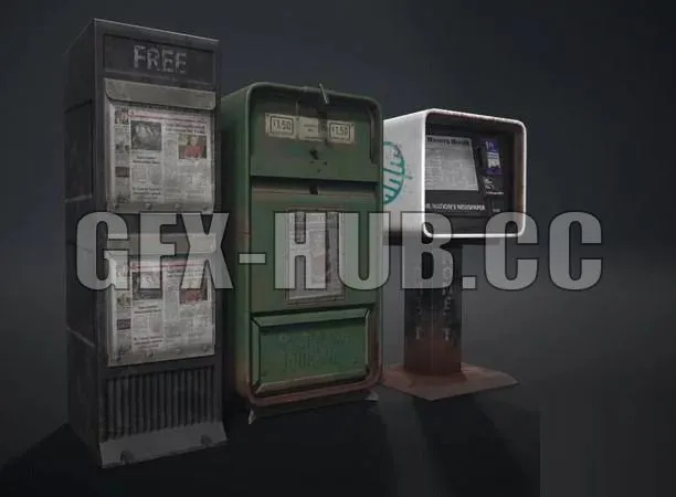PBR Game 3D Model – Newspaper boxes