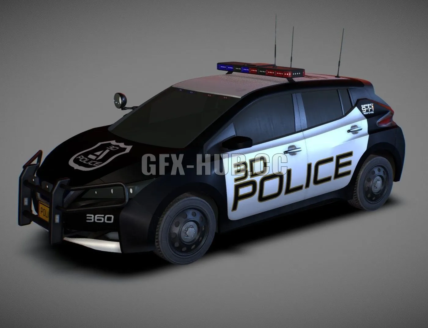 PBR Game 3D Model – Nissan Leaf Police Car