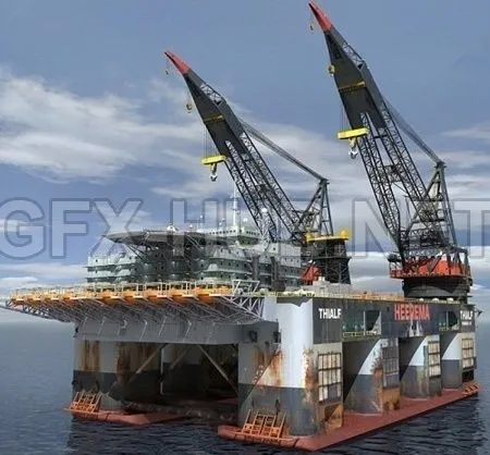 PBR Game 3D Model – Oil Rig Dual Crane Vessel