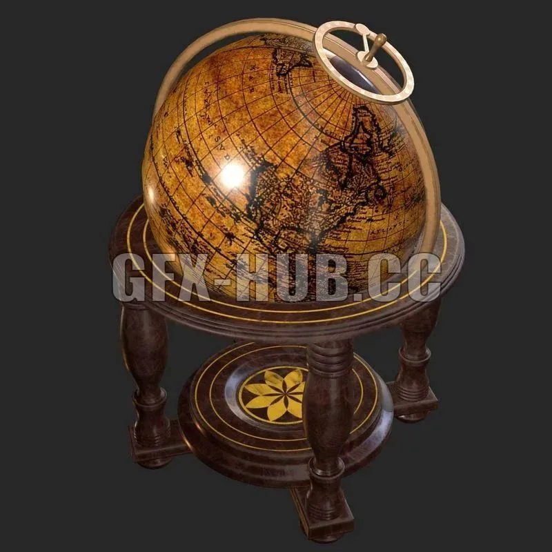PBR Game 3D Model – Old Antique Standing Globe