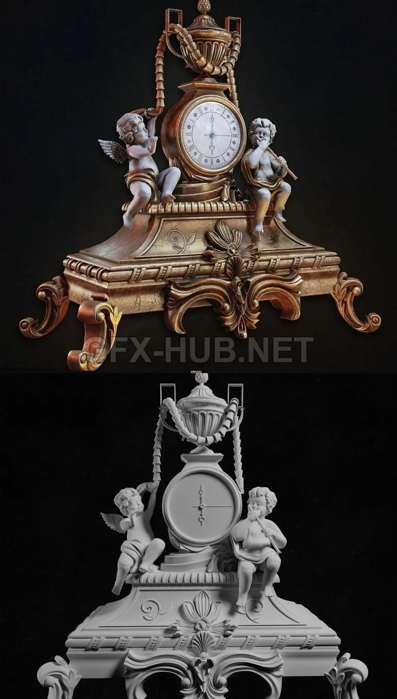 PBR Game 3D Model – Old Baroque Table Clock