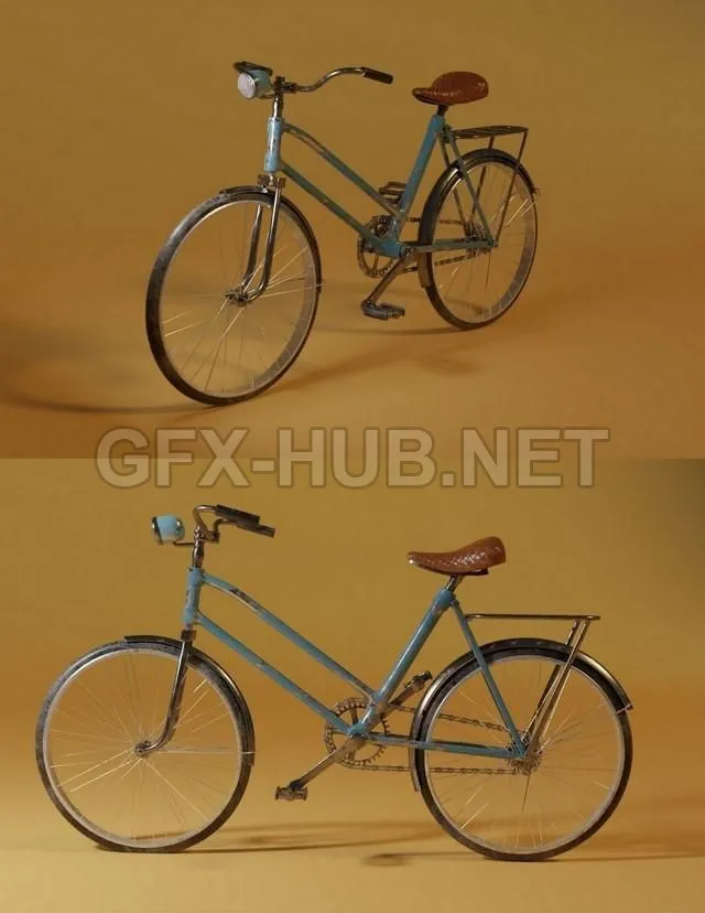 PBR Game 3D Model – Old blue bike