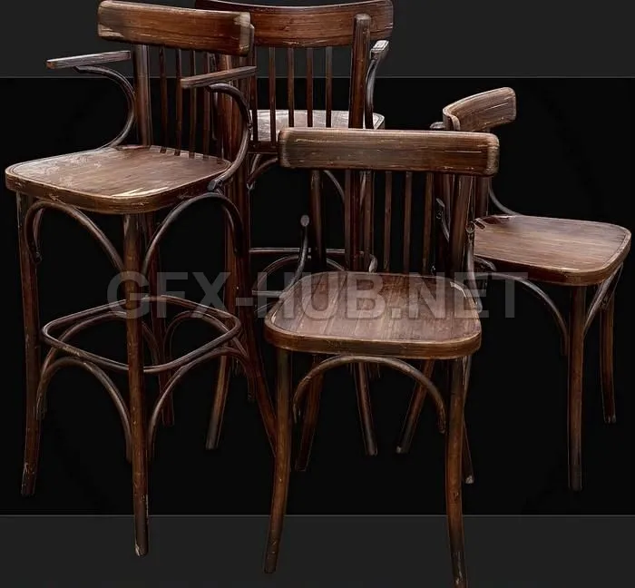 PBR Game 3D Model – Old Chairs PBR