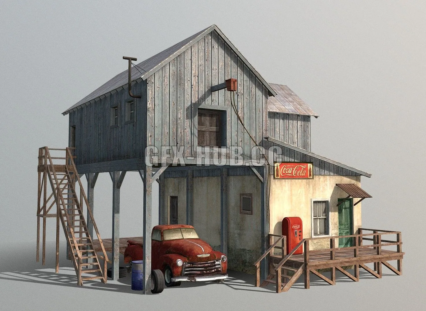 PBR Game 3D Model – Old Farm And Chevrolet