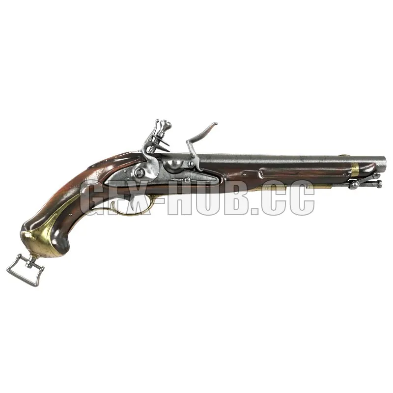 PBR Game 3D Model – Old flintlock pistols