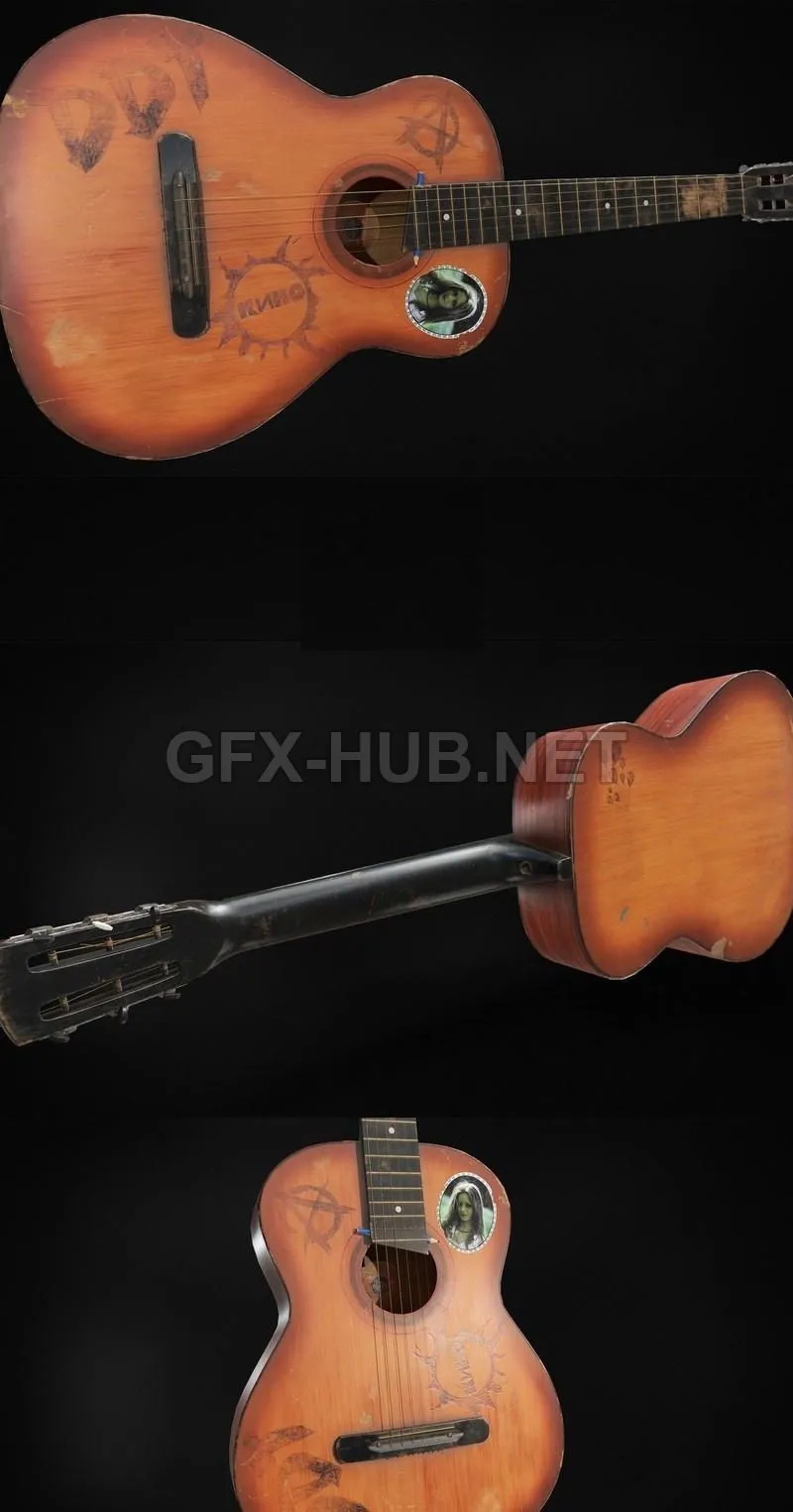 PBR Game 3D Model – Old guitar