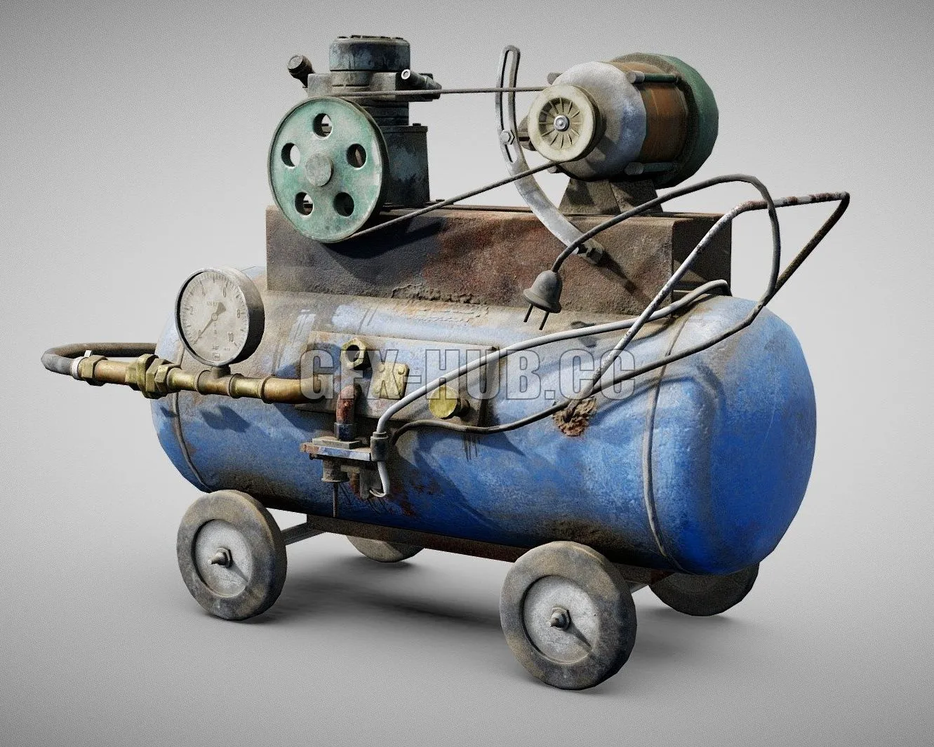 PBR Game 3D Model – Old handmade air compressor tool