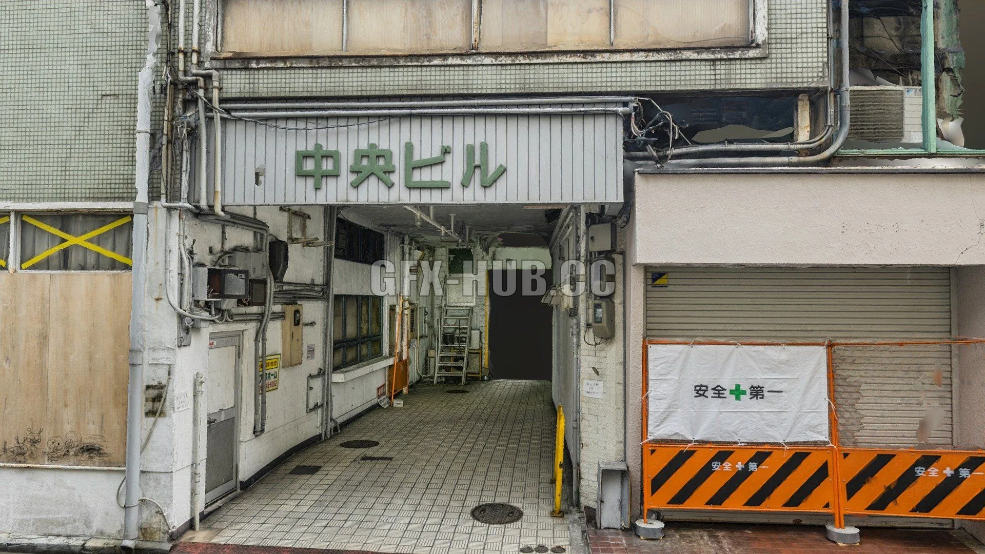PBR Game 3D Model – Old japanese garage entrance scan