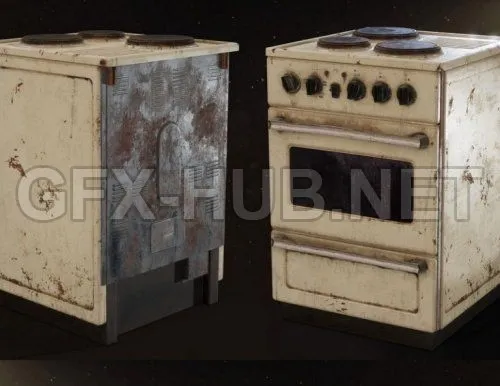 PBR Game 3D Model – Old Rusty Stove