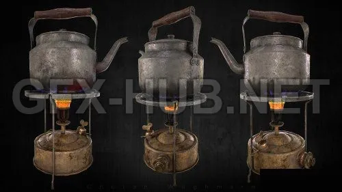 PBR Game 3D Model – Old Stove And Kettle PBR