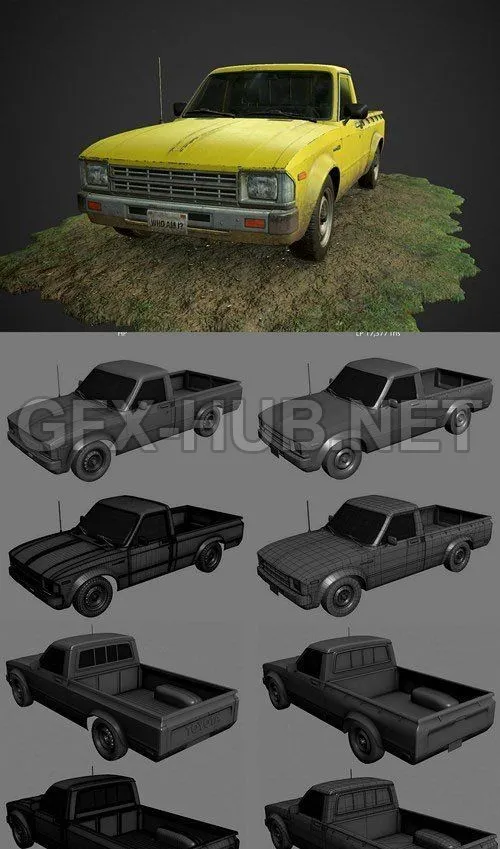 PBR Game 3D Model – Old Toyota PickUP –