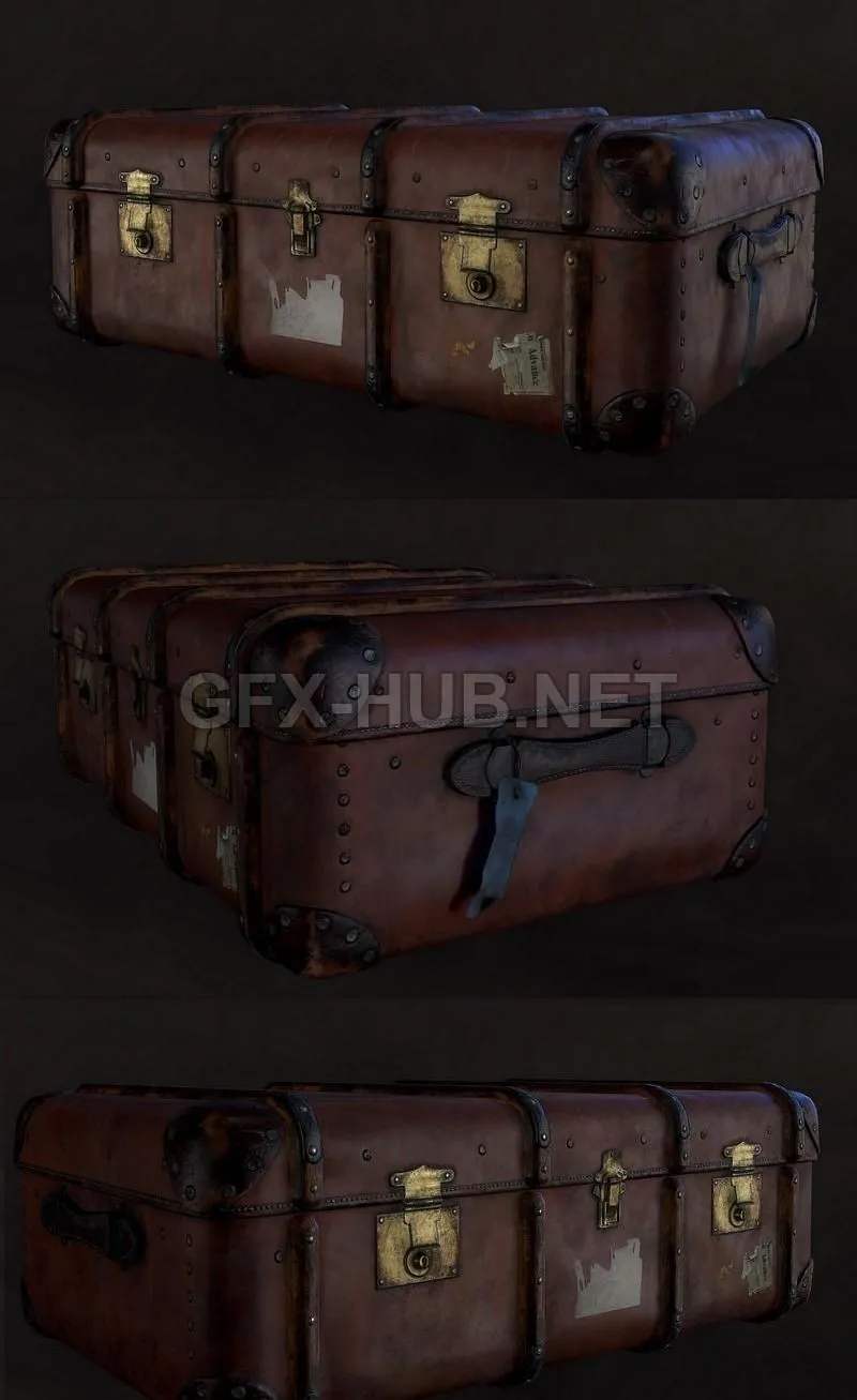 PBR Game 3D Model – Old Travel Trunk