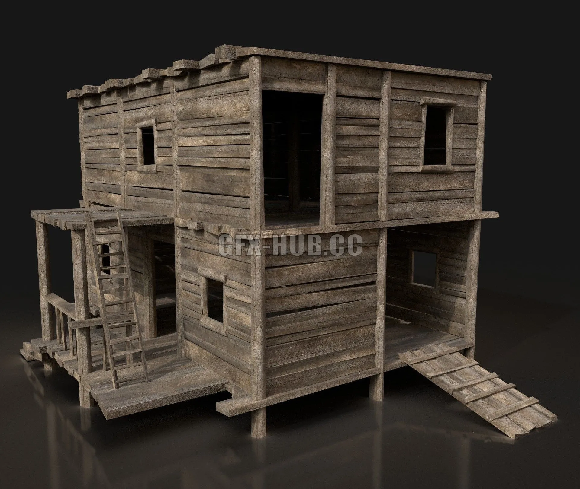 PBR Game 3D Model – Old wooden building
