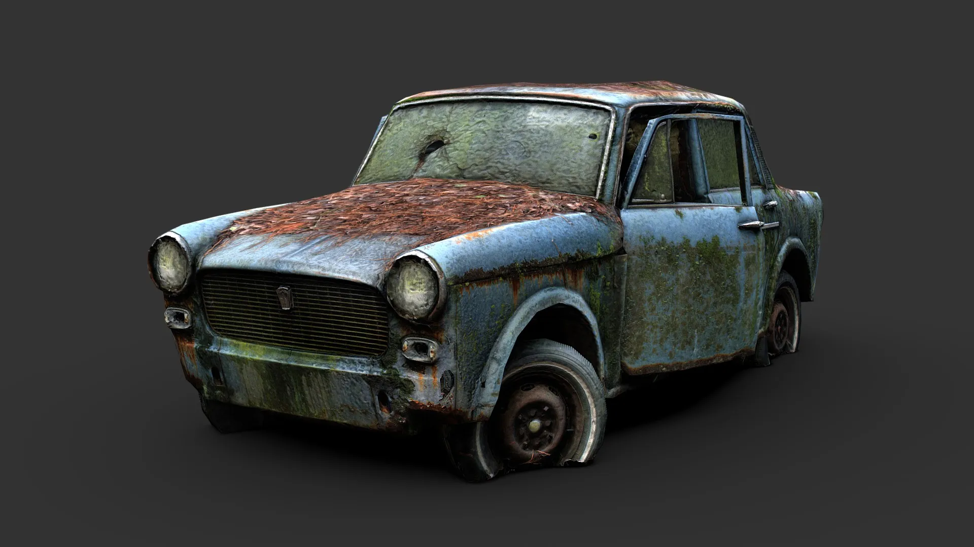 PBR Game 3D Model – Overgrown Fiat (Gameready From Scan)