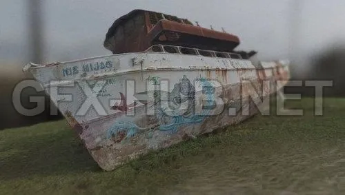 PBR Game 3D Model – Photogrammetry Abandoned Boat (obj, tex)