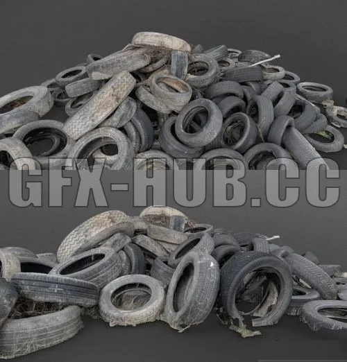 PBR Game 3D Model – Pile of tyres in mud PBR