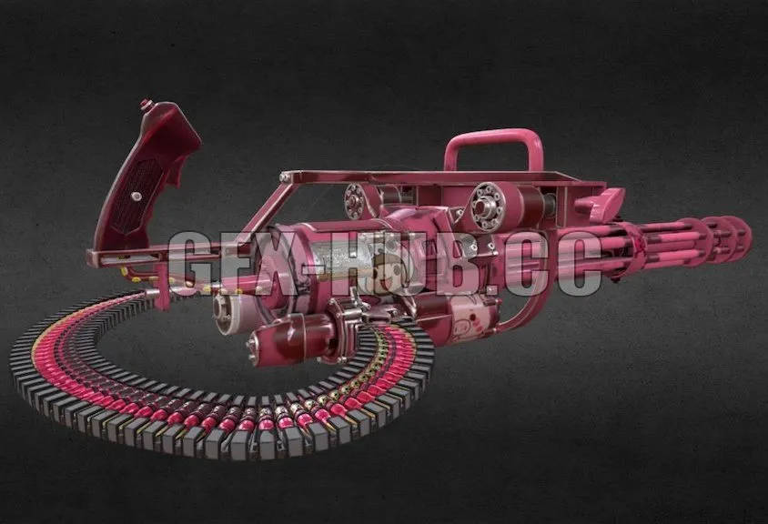 PBR Game 3D Model – Pink Minigun