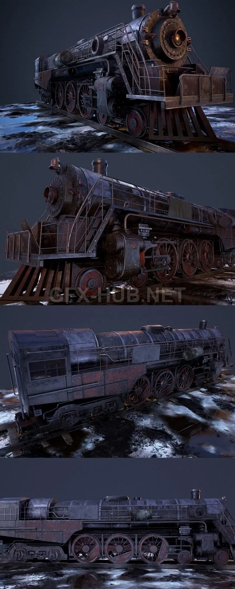 PBR Game 3D Model – Post apocalyptic Berkshire Steam Locomotive