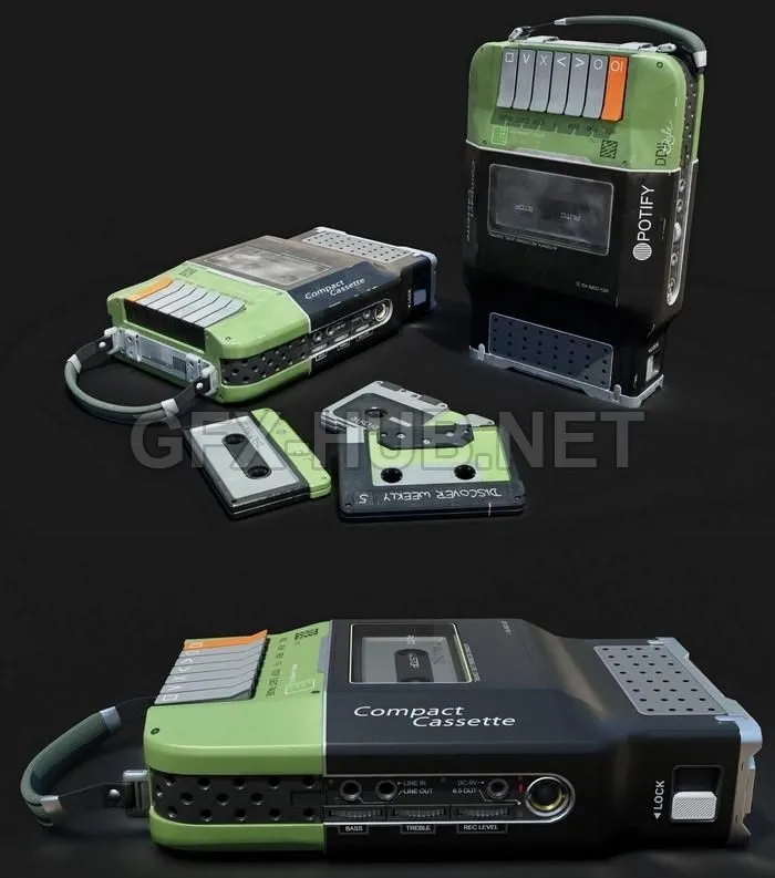 PBR Game 3D Model – POTIFY Compact cassette player