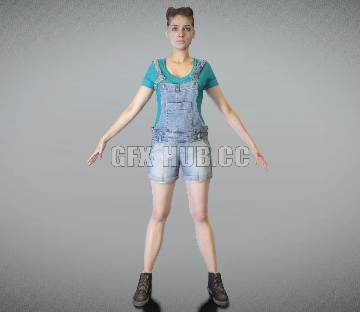 PBR Game 3D Model – Pretty girl in denim in A-pose 191