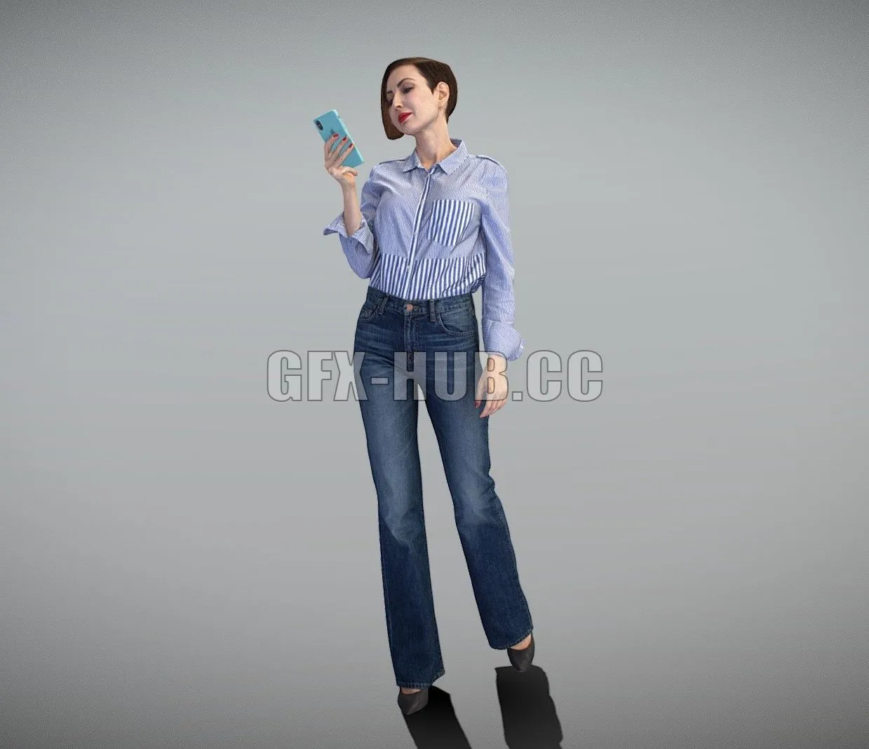 PBR Game 3D Model – Pretty woman using phone 354