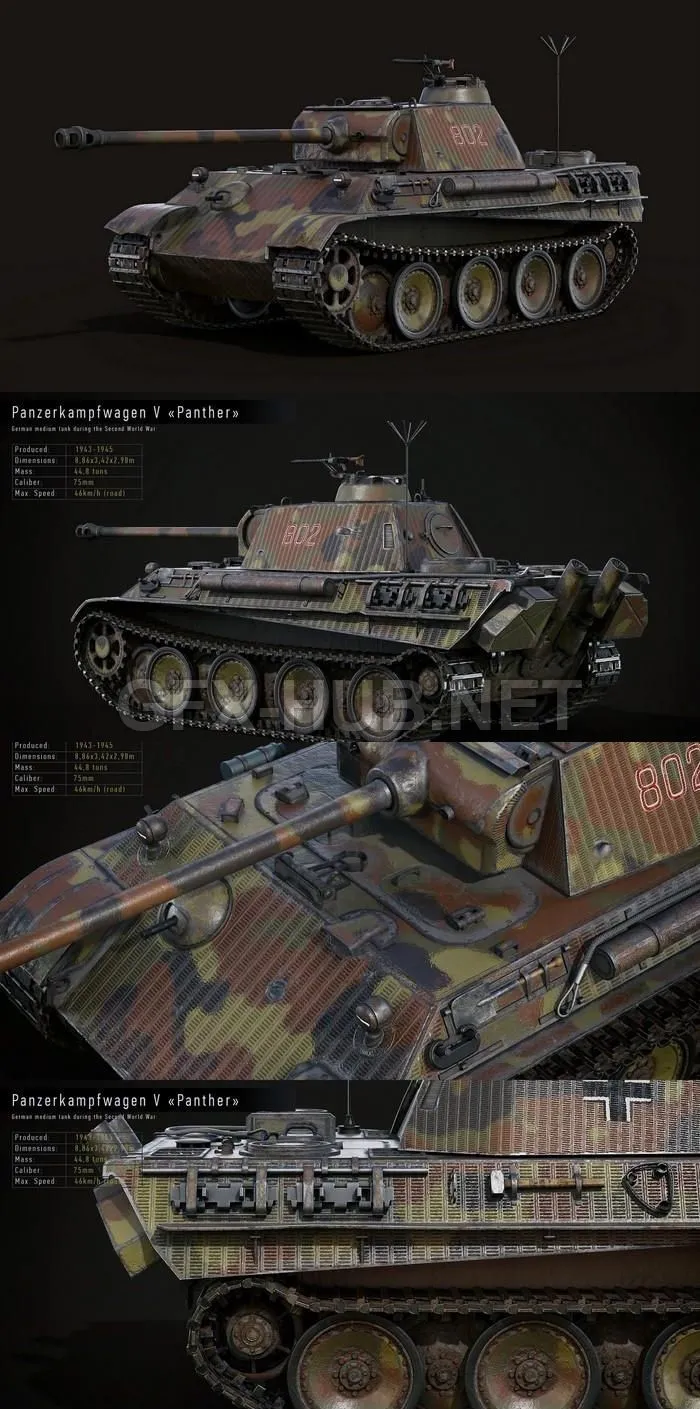 PBR Game 3D Model – PZV Panther Tank