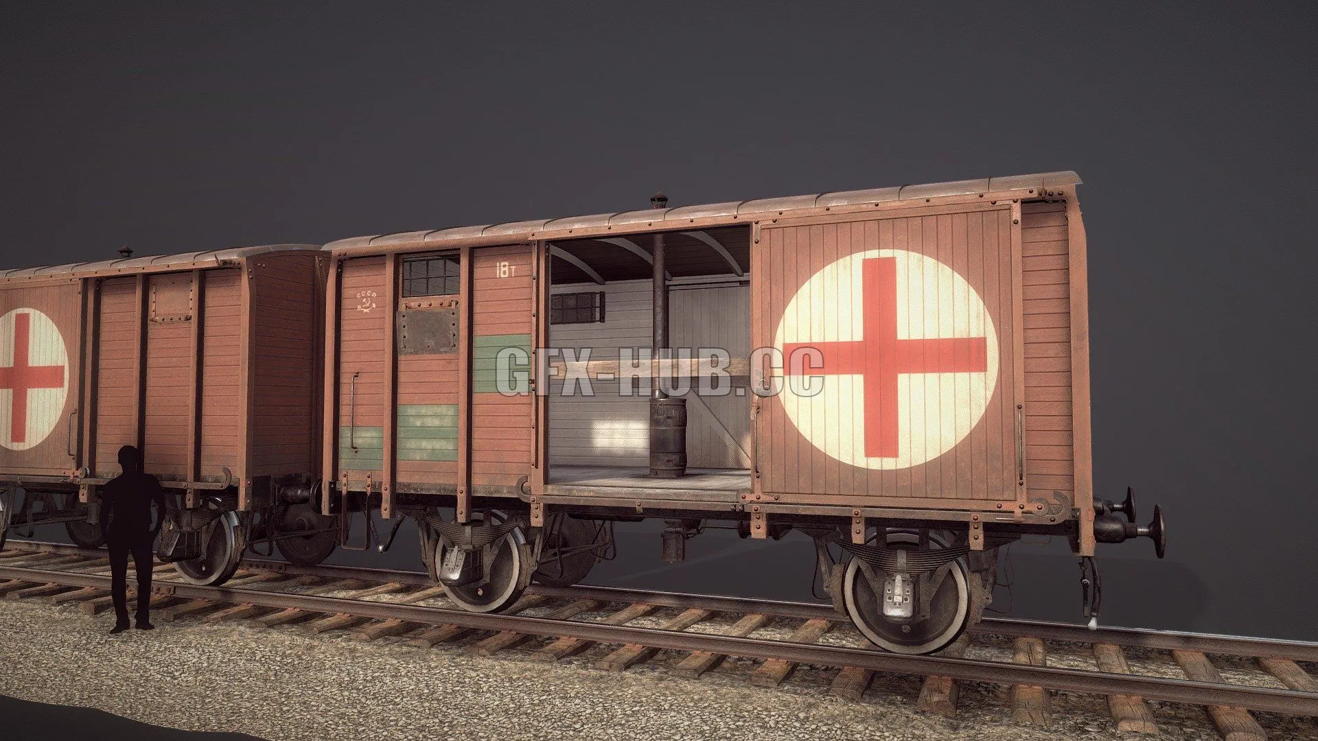 PBR Game 3D Model – Railway Covered Goods Wagon Vr.4 Medic-Orange
