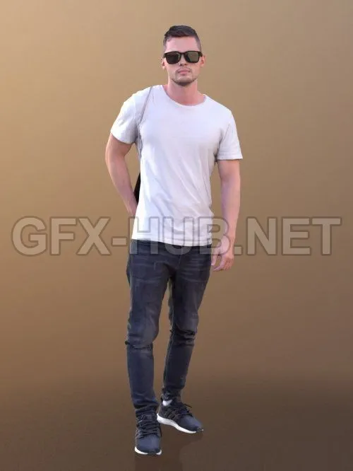 PBR Game 3D Model – Rick 10497 – Walking Casual Guy VR AR low-poly