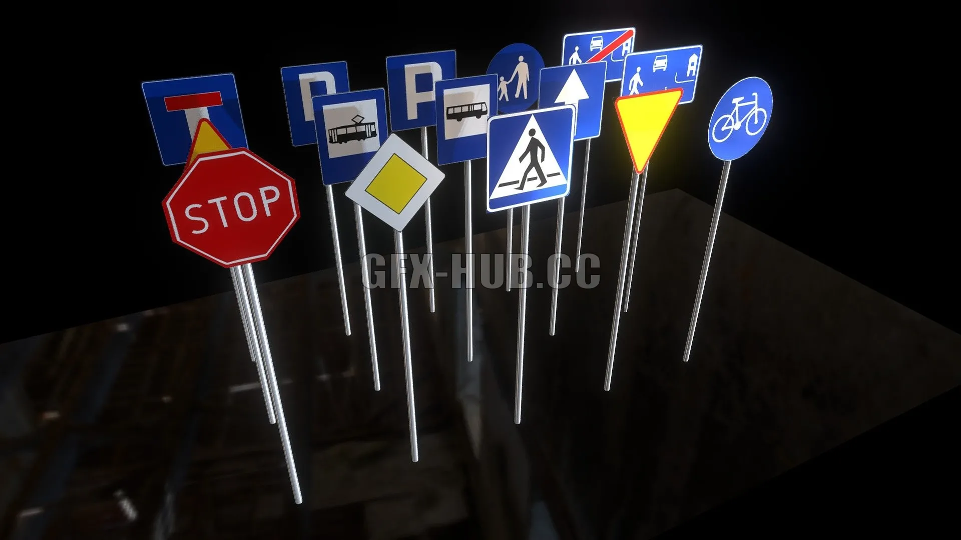PBR Game 3D Model – Road Signs asset low-poly