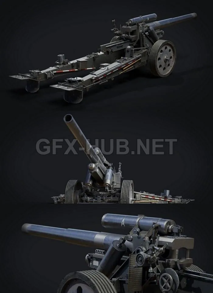 PBR Game 3D Model – 15cm SFH18 Howitzer GameReady