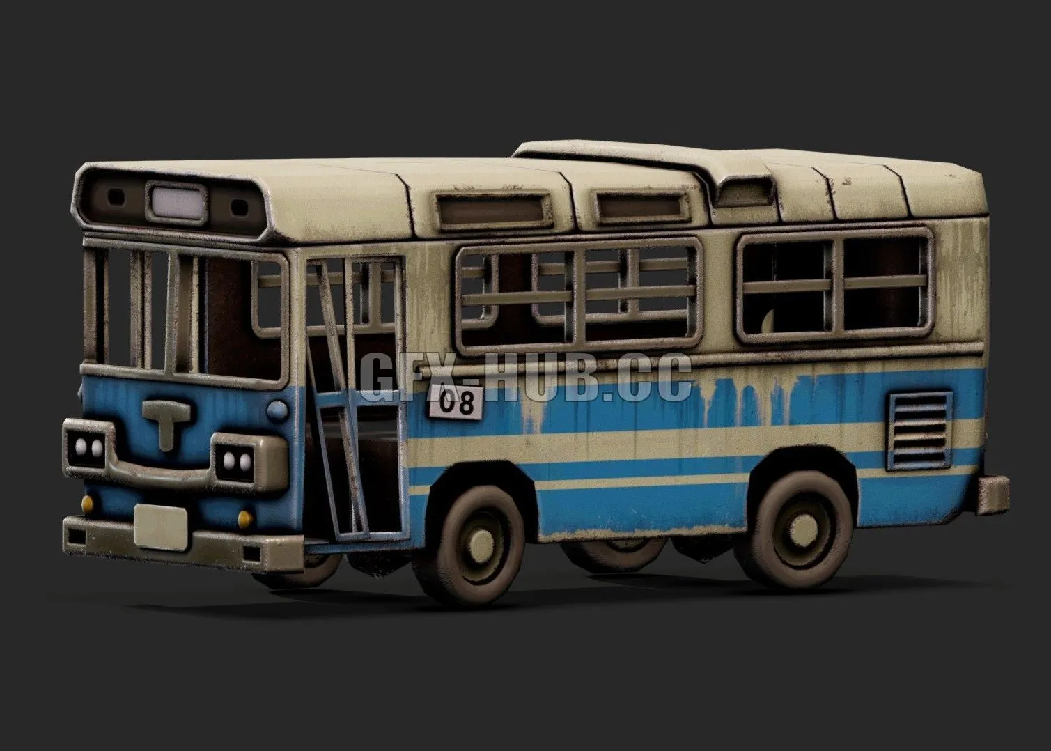 PBR Game 3D Model – Ruined Bus