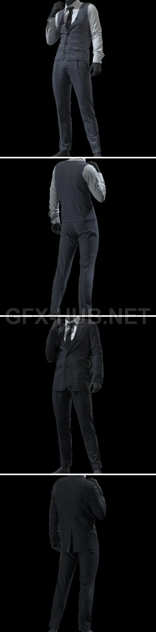 PBR Game 3D Model – ArtStation – Mens – Check Suit Set