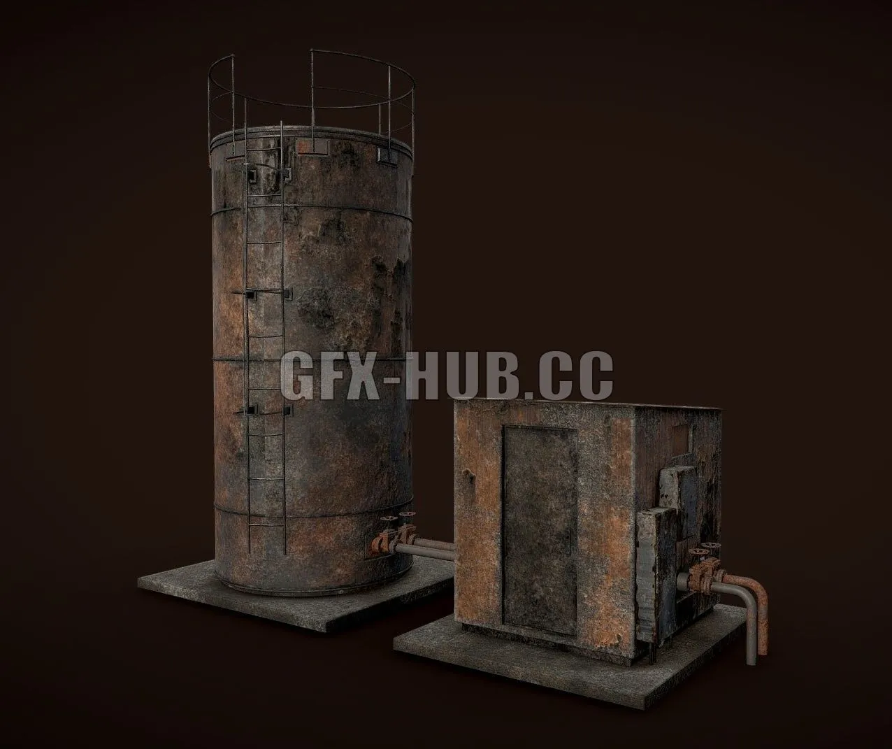 PBR Game 3D Model – Rusted liquid tank