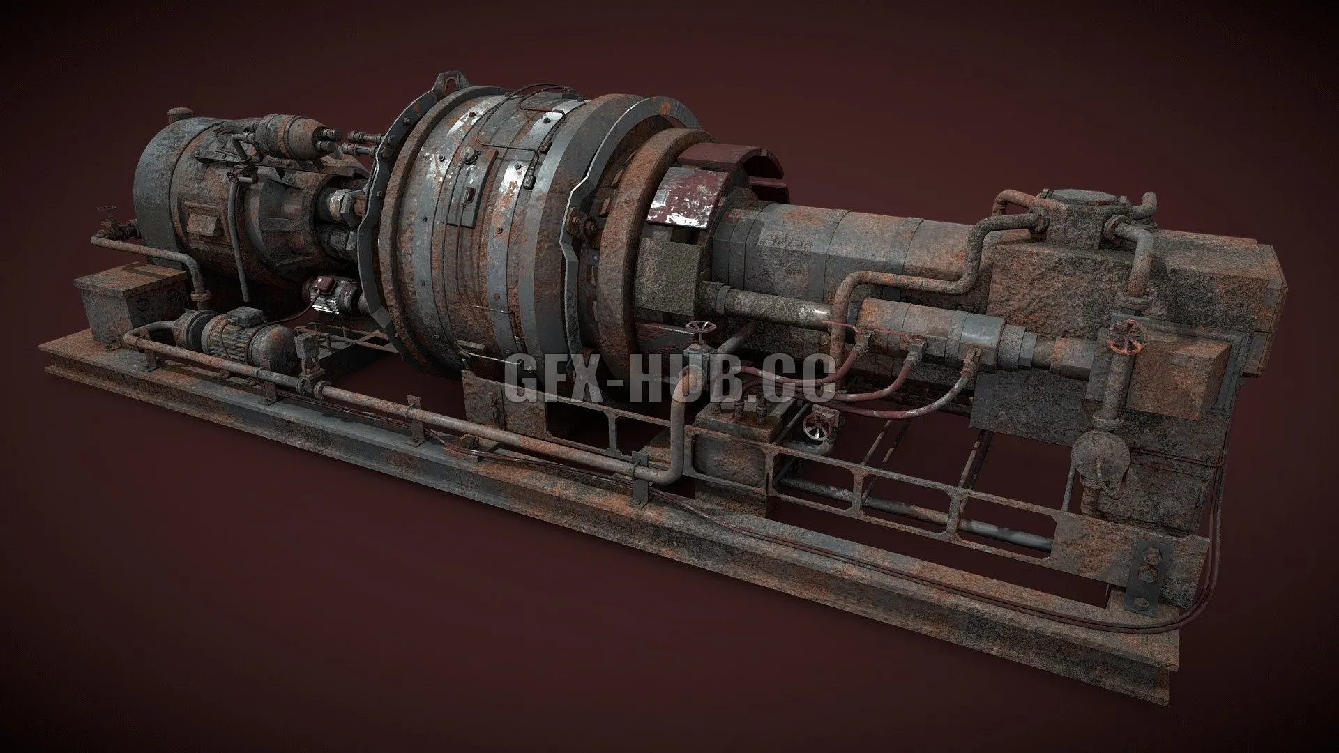 PBR Game 3D Model – Rusted machinery device